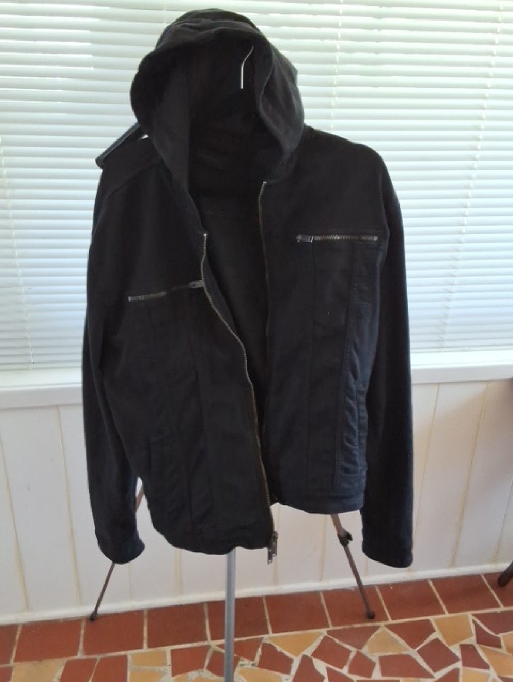 John Varvatos Black Hooded Zip-Front Jacket